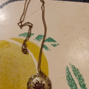 Silverfärgade halsband med medaljong 925  - Fint gammalt halsband med hänge av en medaljong mönstrad med vit pärla mm.925..hämtas i Skene alt skickas .