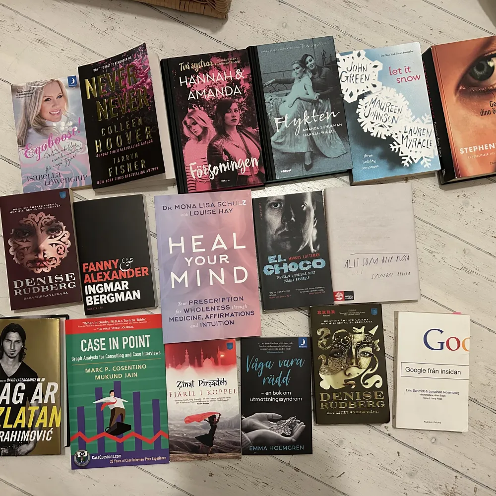 Säljer böckerna för 50kr/st, mängdrabatt tillämpas. Stephanie Meyer, John Green, hannah & amanda schulman, denise rudberg, zlatan, isabella löwengrip sandra beijer colleen hoover osv. Övrigt.