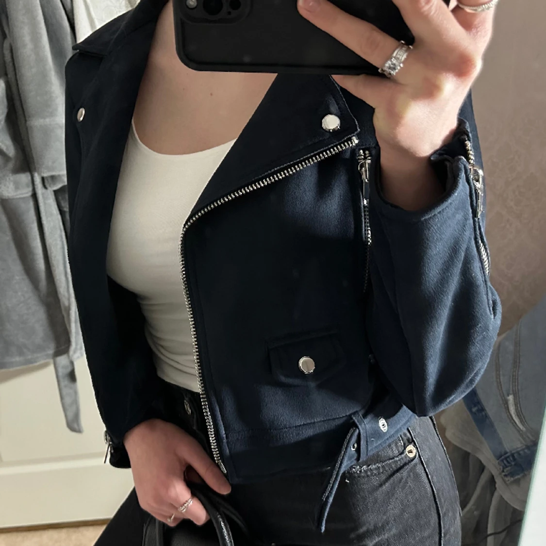 Marinblå mocka jacka - 90