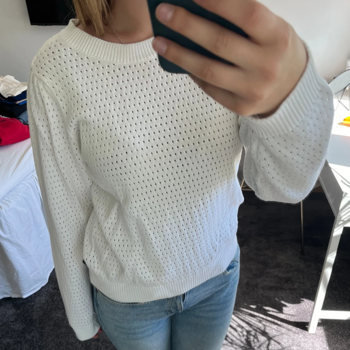 Vit stickad tröja - 90