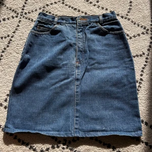 denim midi skirt - high rise, thrifted denim skirt