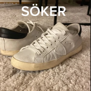 SÖKER PHILLIPE MODEL SKOR - Hej! Söker phillipe model skor i denna färg. Svart baksida med vit allmän färg och lite beige sula, ifall ni har denna färg eller liknande hör gärna av. Är redo att betala runt 2000 kr