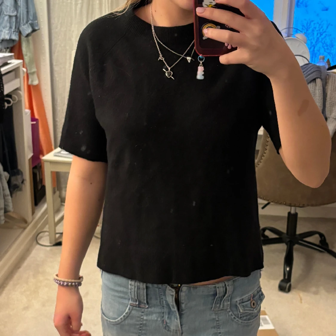 Kortärmad stickad tröja - 90