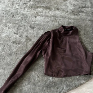 Enarmad blus  - En oanvänd slutsåld blus från zara. Enarmad och ganska croppad, i en färg mellan brun och vinröd. Perfekt som fest topp!  