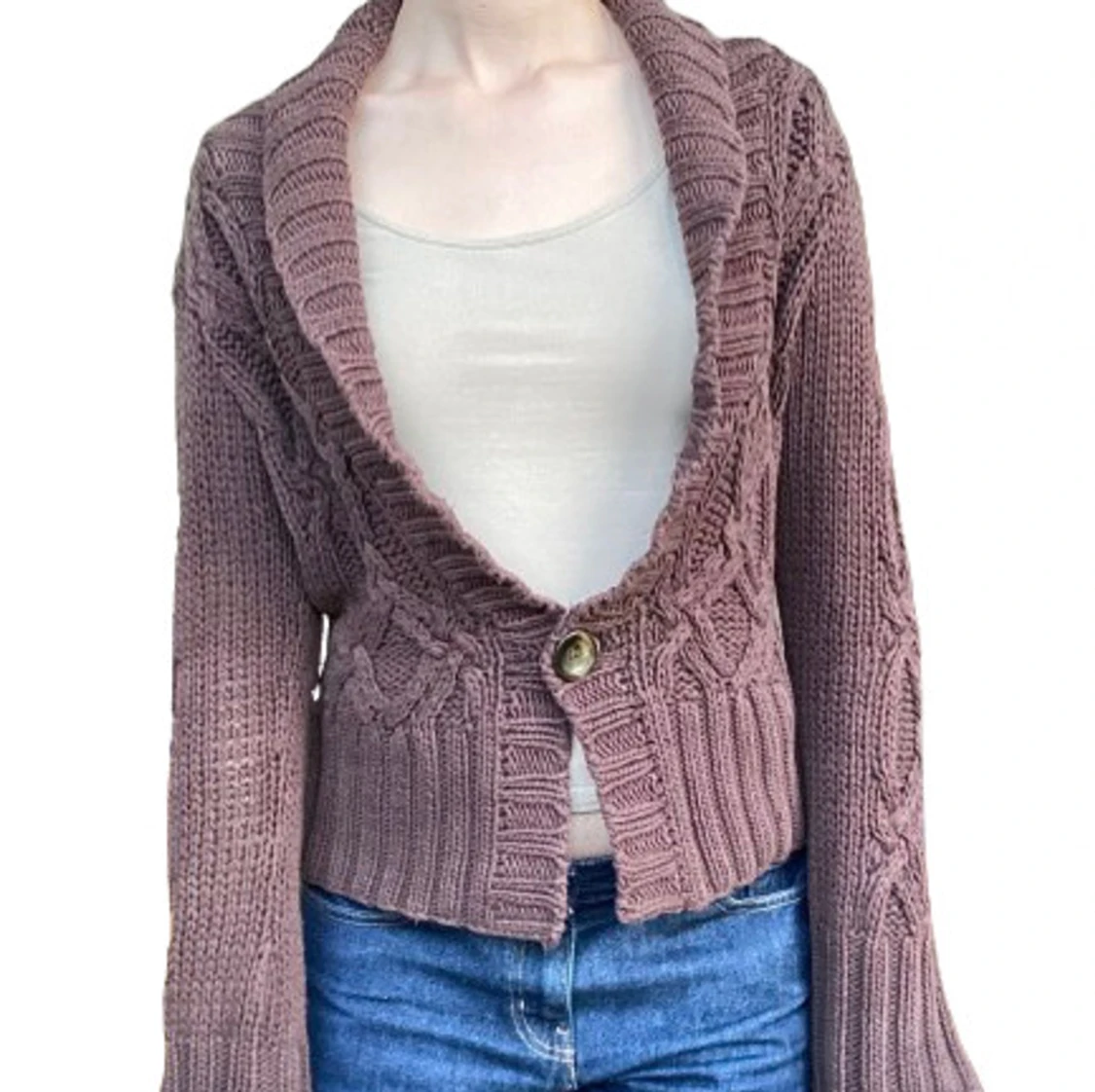 Brun stickad kofta - 92