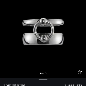 Silverfärgad ring med hästinspirerad design - Säljer en elegant silverfärgad ring med en unik hästinspirerad design. Ringen har en öppen form med en dekorativ detalj i mitten som påminner om en hästbit. Perfekt för att ge en stilren och sofistikerad touch till din outfit. Köp direkt eller ge prisförslag 💍