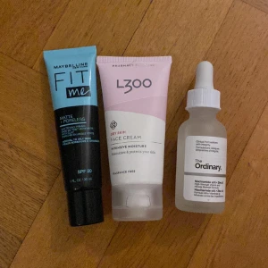 Hudvård - Säljer en primer från maybeline fit me, en ansiktskräm från L300 och ett serum från The Ordinary. Säljer pga att de inte passade min hud av olika anledningar, använda ungefär 2-7 gånger var. Originalpris ungefär 250kr tillsammans! 