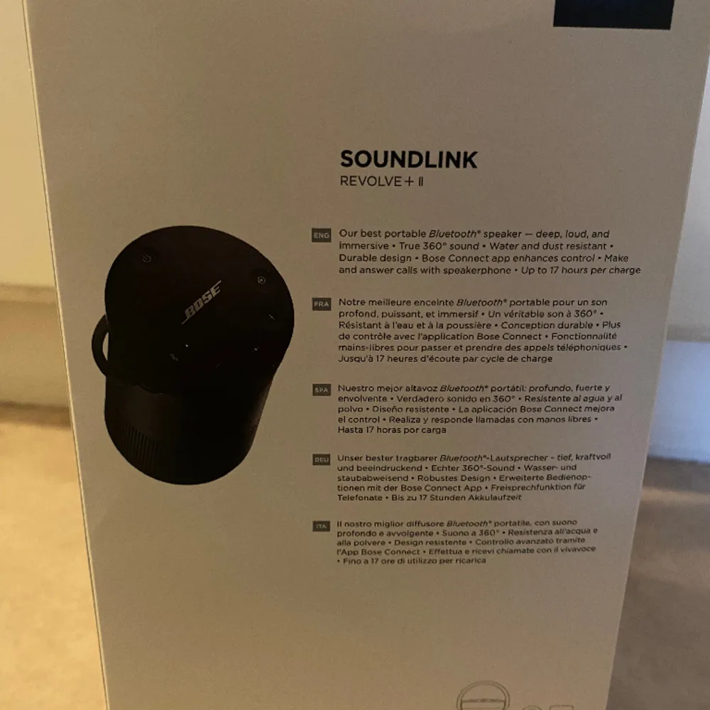 Helt ny BOSE Soundlink revolve+II  högtalare säljs pga att den inte används. Nypris 3495kr, här är länk till den https://www.elgiganten.se/product/tv-ljud-smart-hem/hogtalare-hifi/hogtalare/bose-soundlink-revolve-ii-plus-tradlos-hogtalare-svart/264977?g. Övrigt.