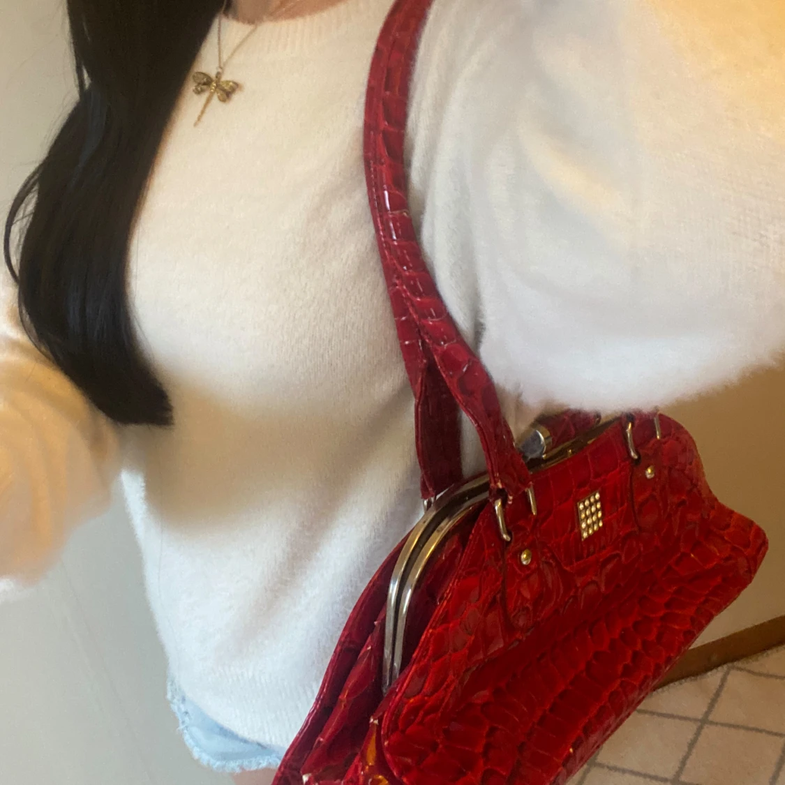 Vinröd vintage väska❤️