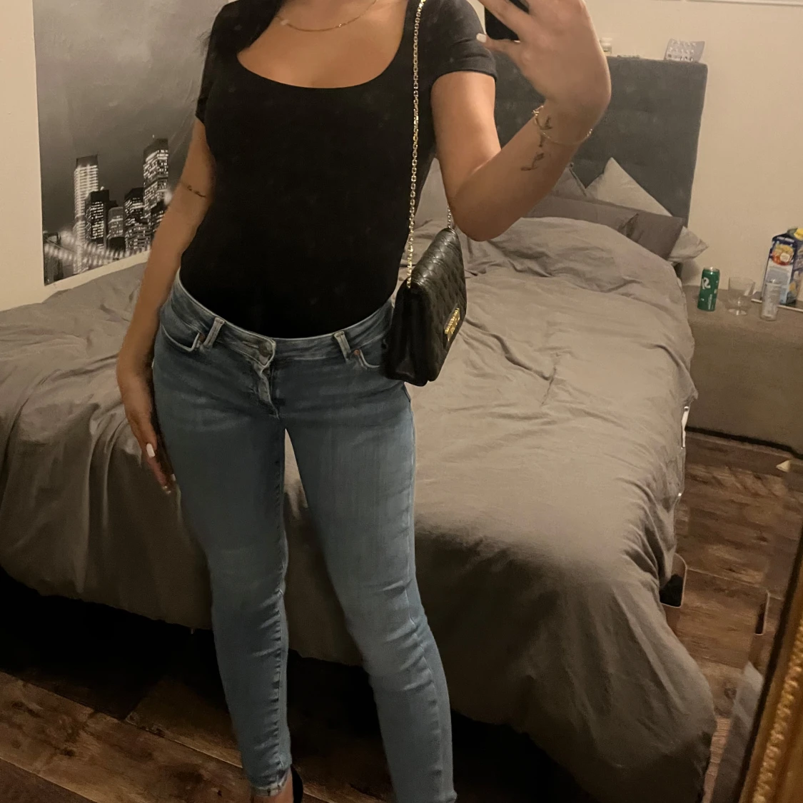 Ljusblå lågmidjade skinny jeans