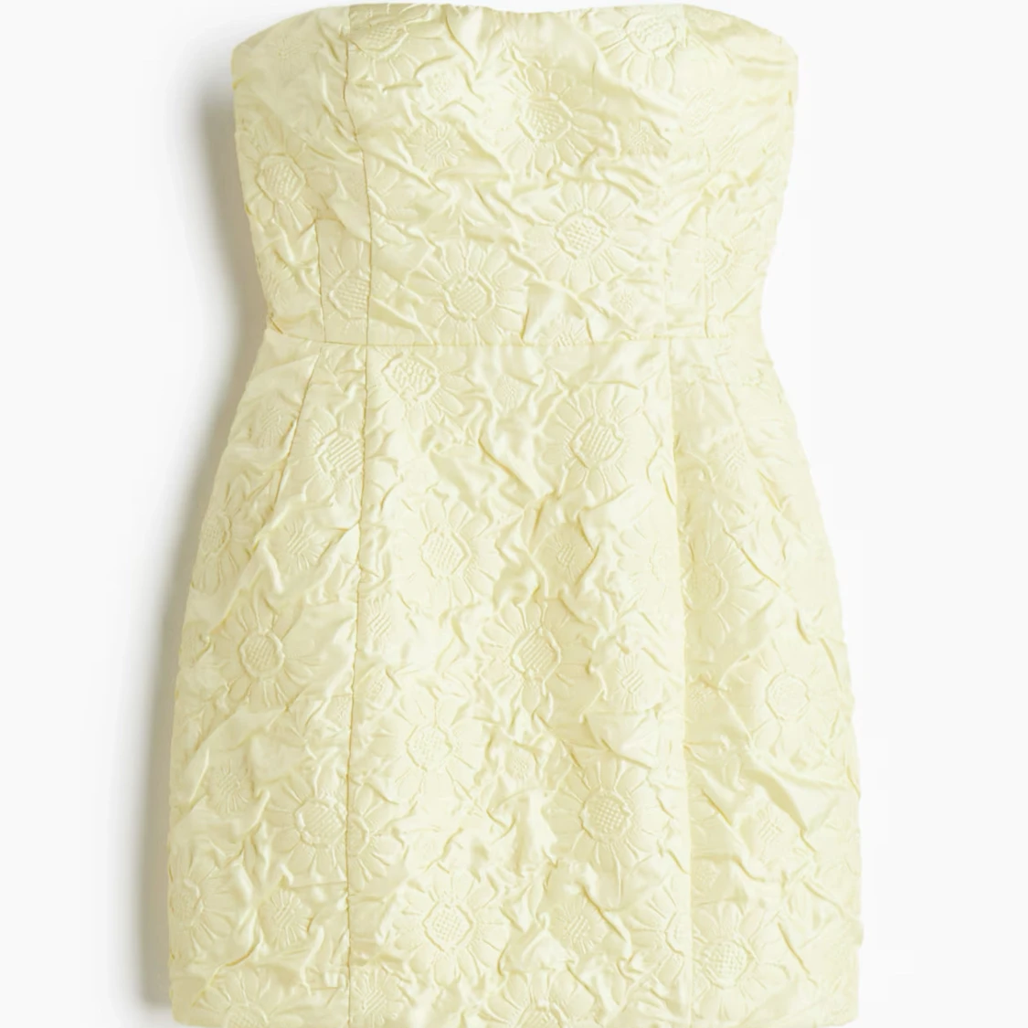 Ljusgul axelbandslös klänning med broderat mönster - 2