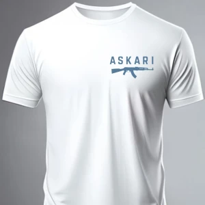 ASKARI – Unik T-shirt med kraftfull design - Snygg och modern t-shirt med ett unikt och kraftfullt tryck av texten ASKARI och en klassisk vapenillustration – perfekt för dig som gillar streetwear med attityd.  ✅ Finns i alla storlekar (S,M,L,XL) ✅ Mjukt och bekvämt material ✅ Högkvalitativt tryck som håller efter tvätt ✅ Passar både till vardag och stilrena outfits.                      •	💬 Skicka ett meddelande vid frågor – svarar snabbt!