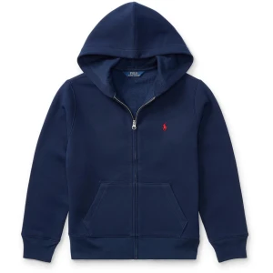 Marinblå hoodie från Polo Ralph Lauren - Snygg marinblå hoodie från Polo Ralph Lauren med dragkedja och klassisk röd logga på bröstet. Tröjan har huva, känguruficka och långa ärmar. Perfekt för en chill och stilren look.