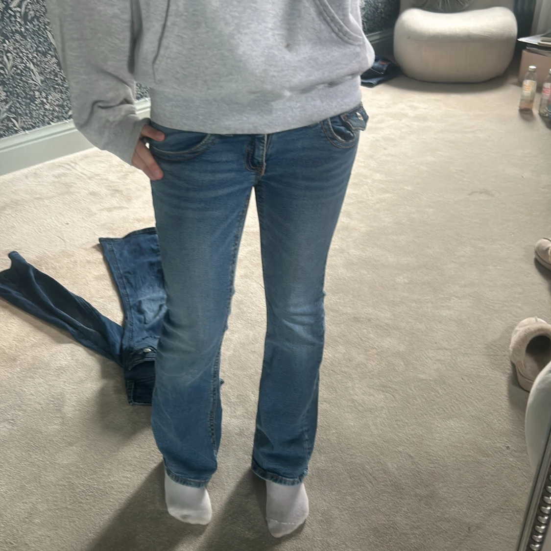 Blå lågmidjade bootcut jeans - 2