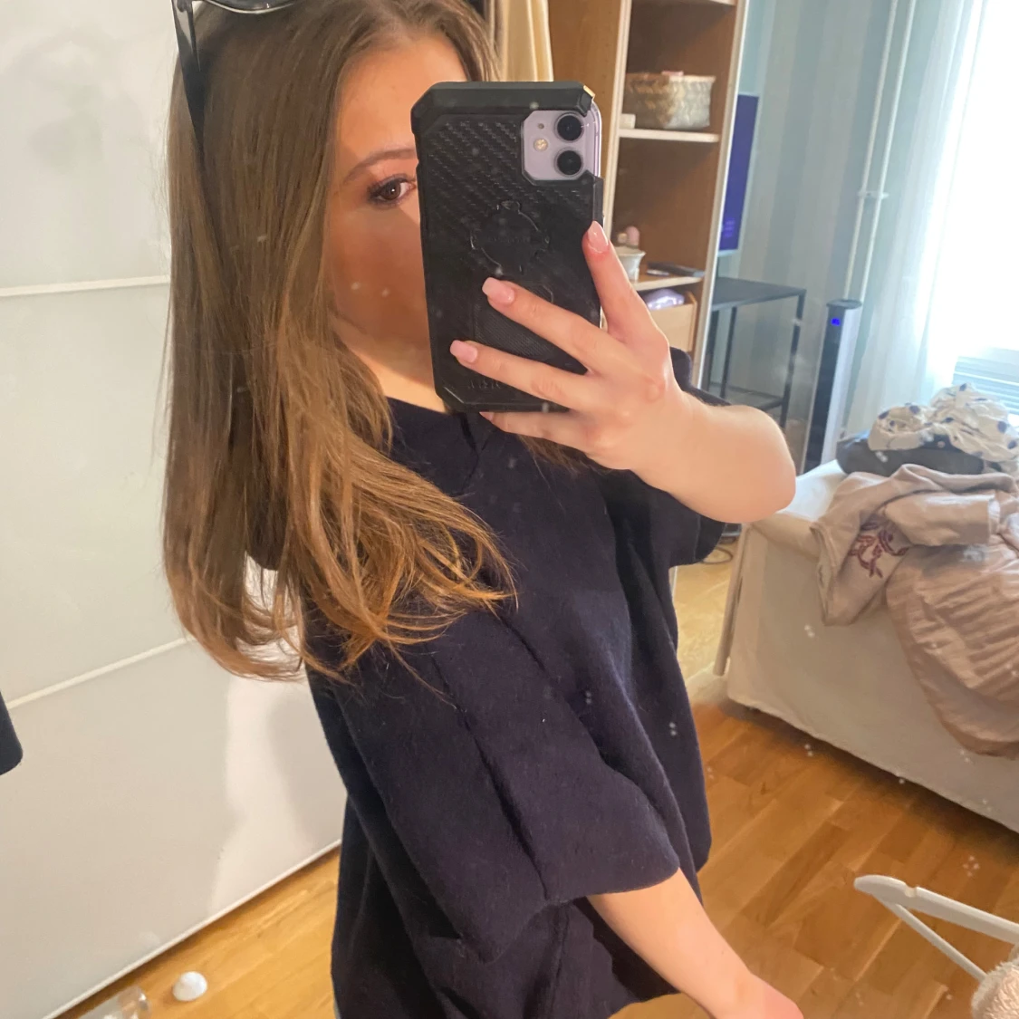 Blå stickad hoodie - 2