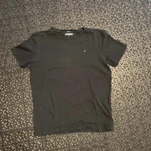 Svart t-shirt från Tommy Hilfiger - Säljer en klassisk svart t-shirt från Tommy Hilfiger med liten broderad logga på bröstet. T-shirten har rund hals och korta ärmar, perfekt till vardags. Enkel och stilren design.