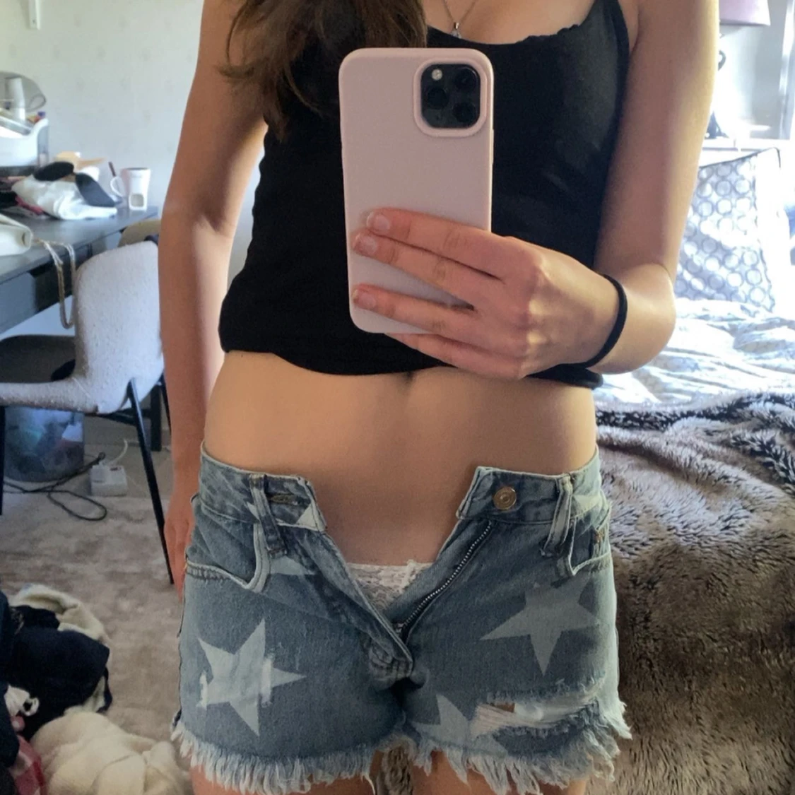 ljusblå low waist jeans shorts - 2