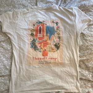 Krämvit Frank Ocean T-shirt - Jättefin vit t-shirt från Gildan med färgglatt tryck på ryggen inspirerat av Frank Oceans Channel Orange💕 Klassisk passform med rund hals och korta ärmar. Storlek L men sitter fint oversized om du bär mindre storlekar. Hör av dig vid frågor eller prisförslag💕