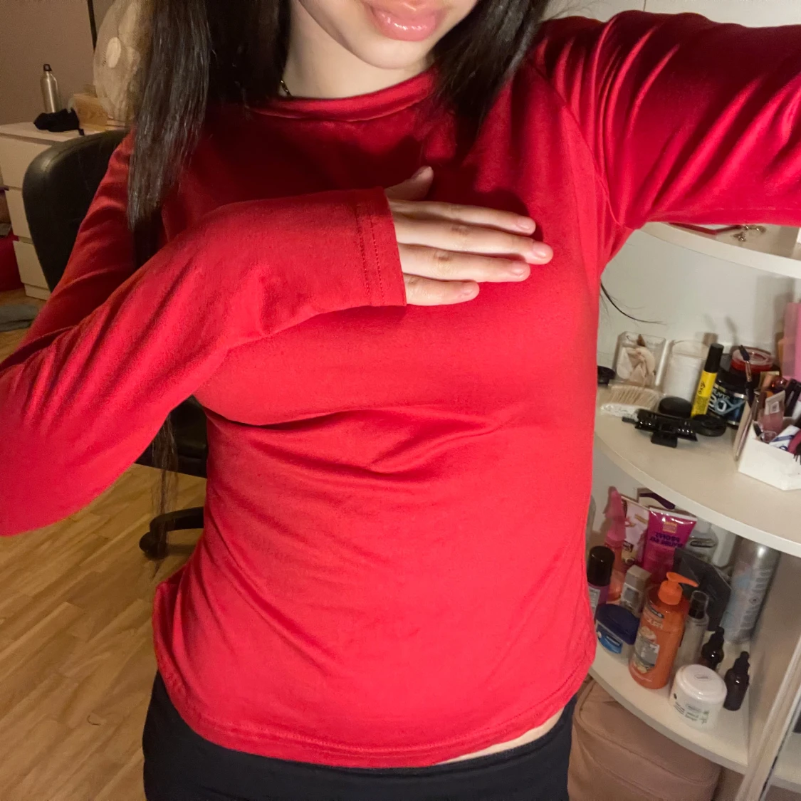 Röd långärmad topp i bomull - 1