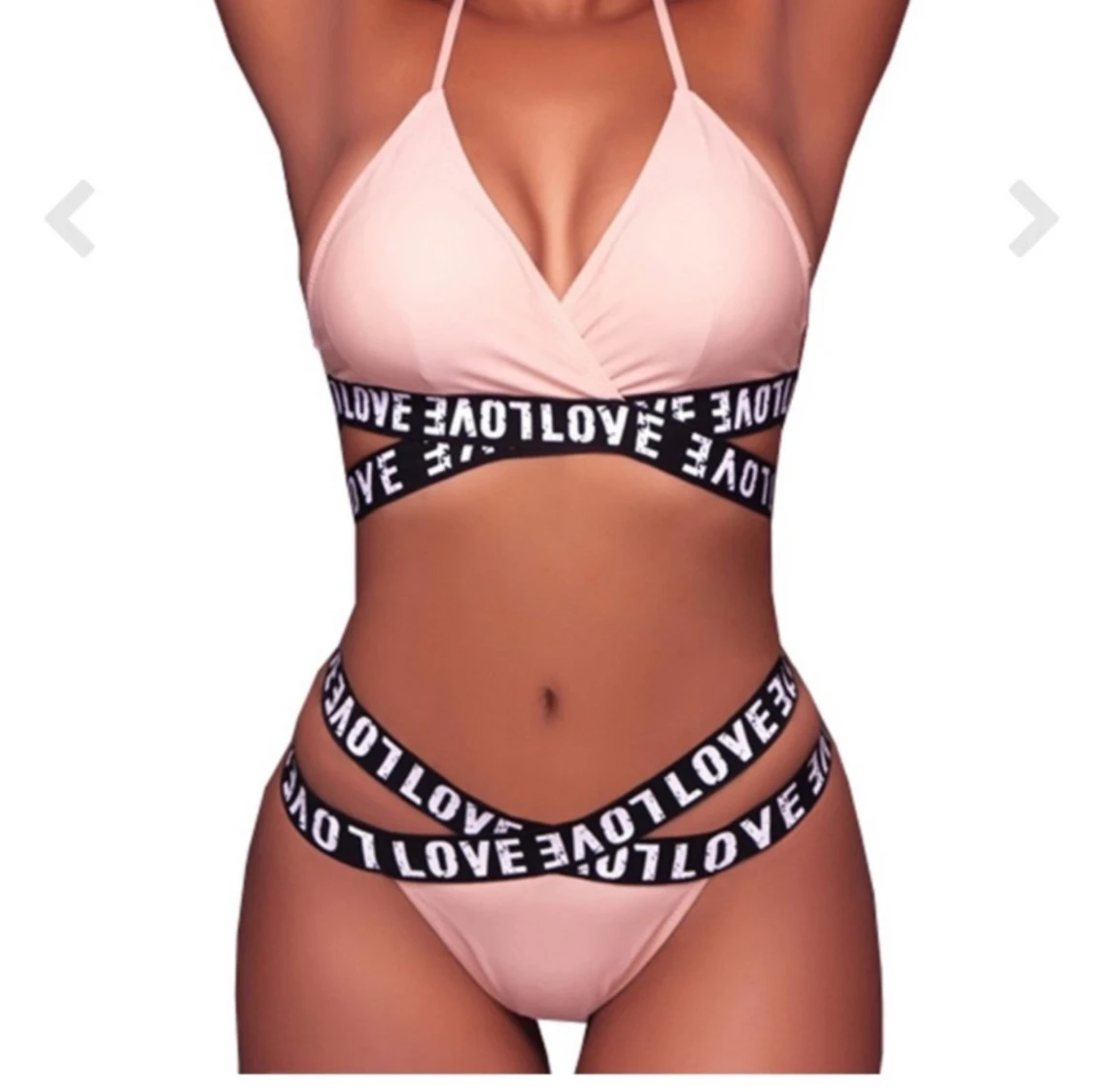 Ljusrosa bikini med LOVE-band, strl M - 4