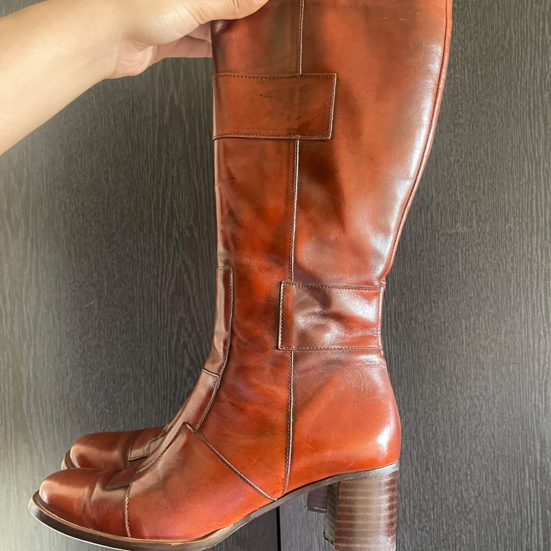 Läder höga stövlar med klack  - 2