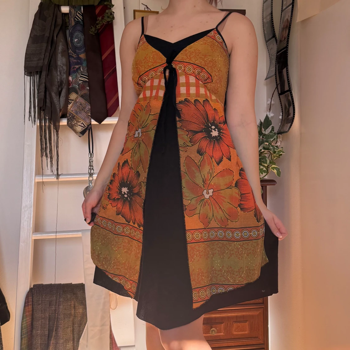 Vintage Orange blommig klänning   