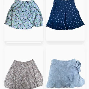 Fyra blommiga kortkjolar - Säljer 4 kjolar i blommigt mönster. All är jätte skön och snygga att styla under sommarperioden. Den grön kjolen är från ginatricot i storlek 36, den svarta kjolen är från H&M i storlek Xs, den rosa kjolen är från lager 157 i storlek S och den blåa kjolen är från SHEIN i storlek Xs. Perfekta sommarkitet för endast 250kr😍Hör av dig vid några frågor😜