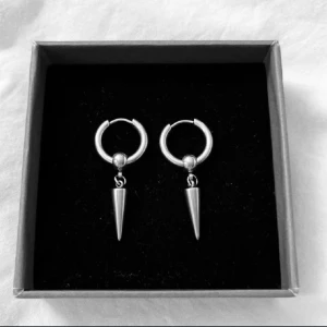 Silvriga örhängen med konformad detalj - Coola silvriga örhängen med rund ring och hängande konformad detalj. Perfekta för dig som gillar edgy och minimalistisk stil. Säljs i original ask.