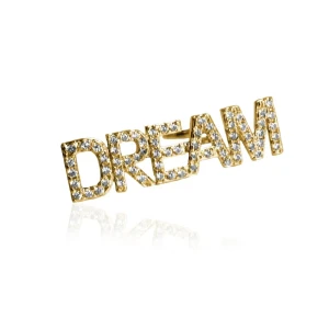 Guldigt DREAM-halsband med stenar - Statement-halsband i guld med ordet DREAM, täckt av glittrande stenar. Perfekt accessoar för dig som vill sticka ut och sprida positiva vibes. Bokstäverna är stora och tydliga, vilket ger ett coolt och trendigt intryck.