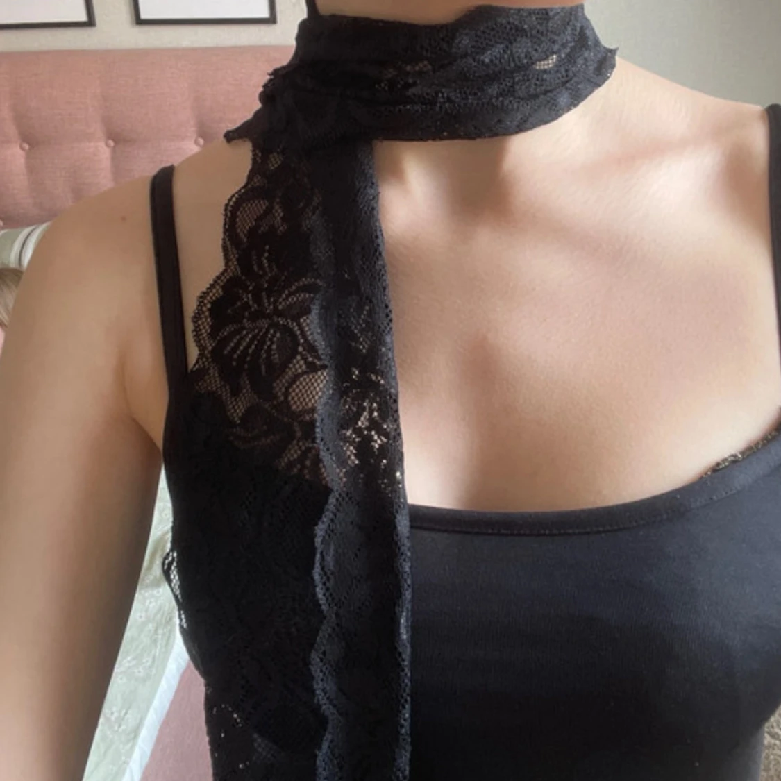 Svart lång spets sjal - 2