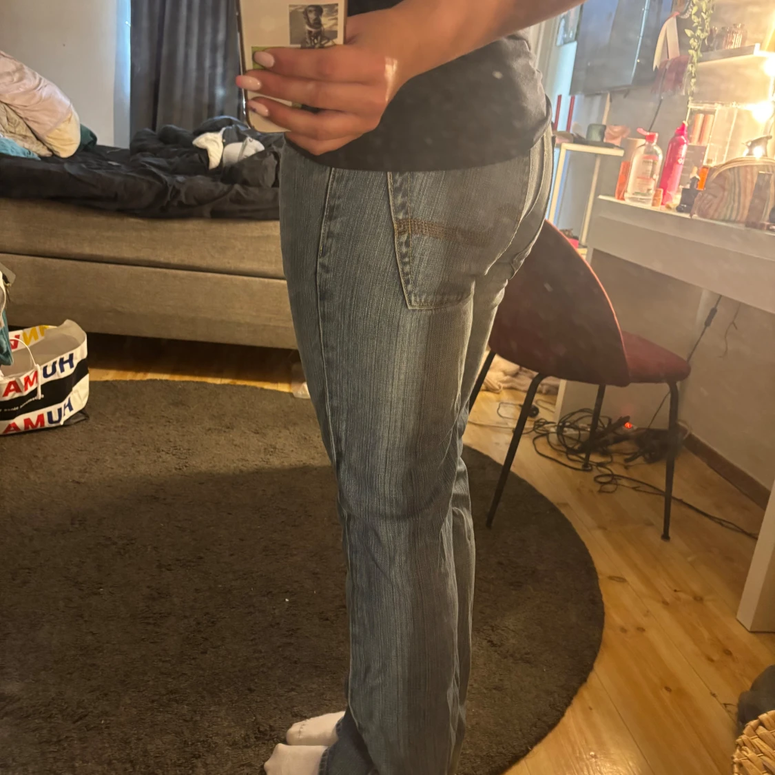Blå bootcut jeans med låg midja - 1