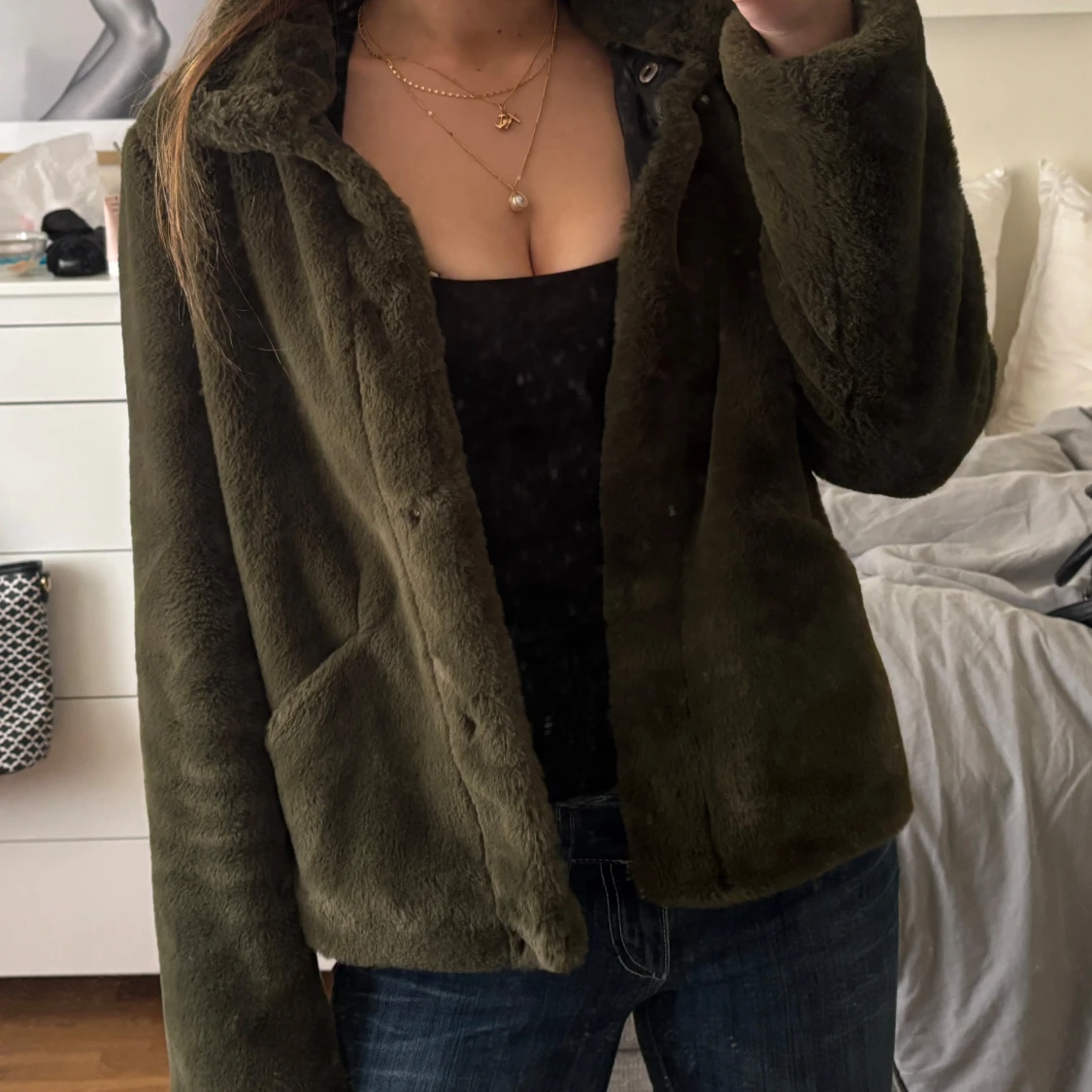 Olivgrön pälsjacka - 1