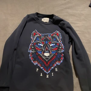 Svart tröja med vargmotiv från French Kick - Säljer en svart tröja från French Kick med ett stort, färgglatt vargmotiv på framsidan. Tröjan har långa ärmar och en rund halsringning. Perfekt för dig som vill ha en unik och iögonfallande stil. 🐺