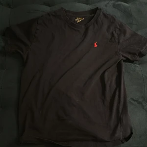 Svart t-shirt från Polo Ralph Lauren - Svart t-shirt från Polo Ralph Lauren med klassisk röd broderad logga på bröstet. Enkel och stilren design med rund hals och korta ärmar. Perfekt för en avslappnad och snygg look.
