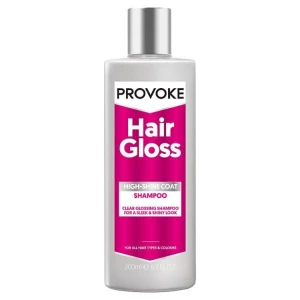 PRO:VOKE Hair Gloss High-Shine Coat Shampoo - (Säljer billigt för har använt ett par gånger 😊) Glansgivande schampo från PROVOKE i en silverfärgad plastflaska med rosa etikett. Ger ett glansigt och slätt resultat för alla hårtyper och färger. Innehåller 200 ml.