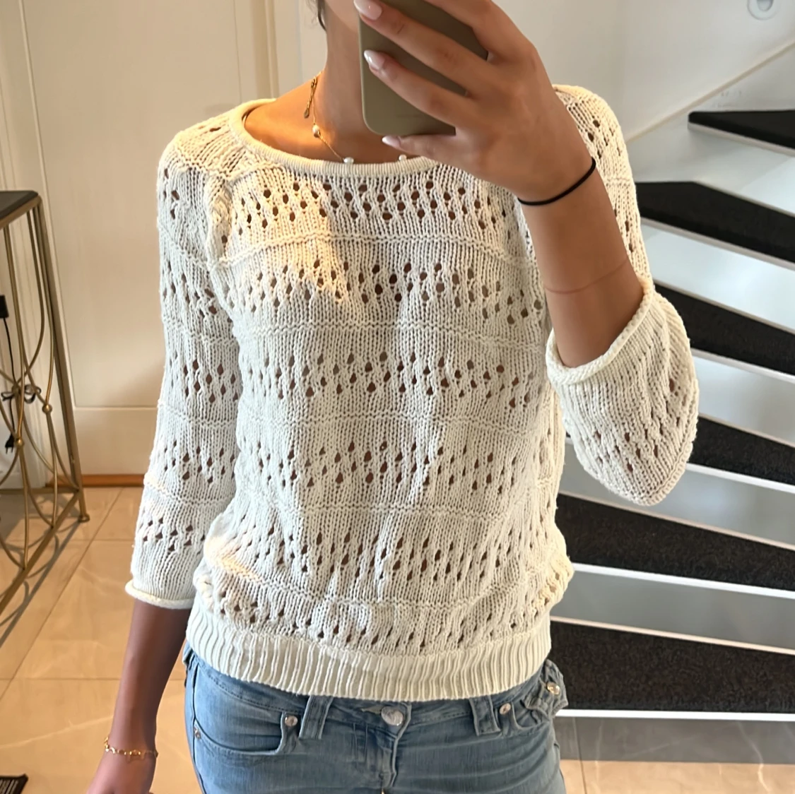 Trekvartsärmad Stickad Topp - 90