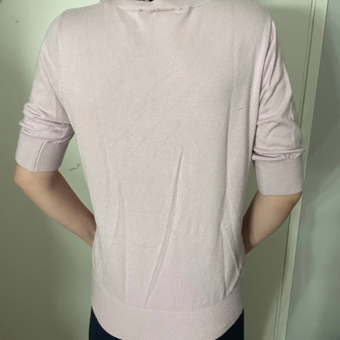 Ljusrosa stickad tröja med kort ärm - 1