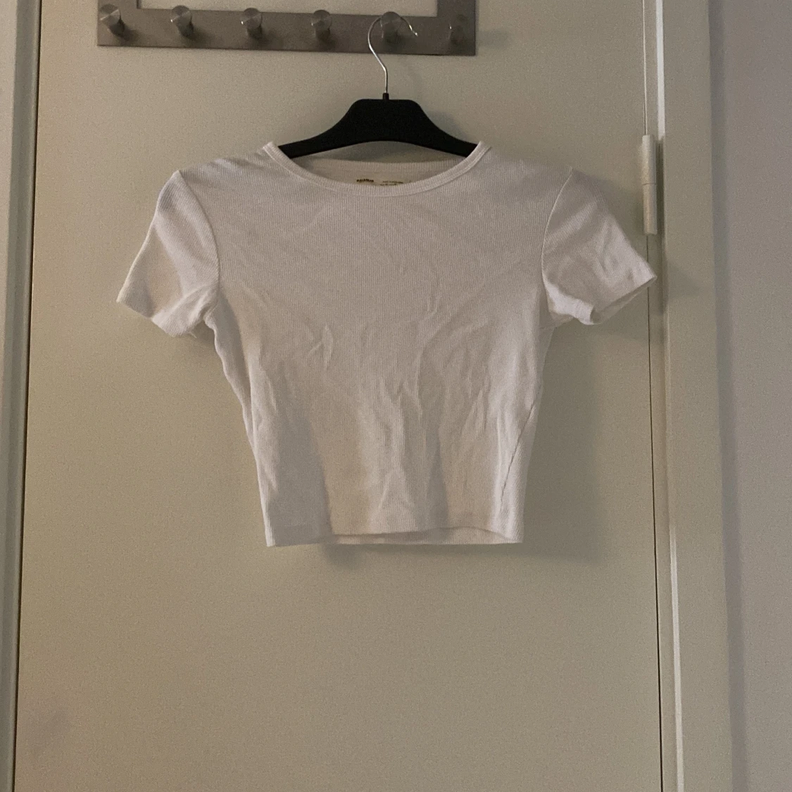 Vit croppad ribbad topp