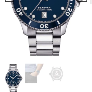 Tissot Seastar blå stålarmbandsklocka - SKRIV FÖR RIKTIGA BILDER Snygg Tissot Seastar med blå urtavla och robust armband i rostfritt stål. Klockan har silverfärgad boett, datumvisning och safirglas med antireflexbehandling. Perfekt för dig som gillar stilren design och vill ha en vattentät klocka med klassisk känsla.