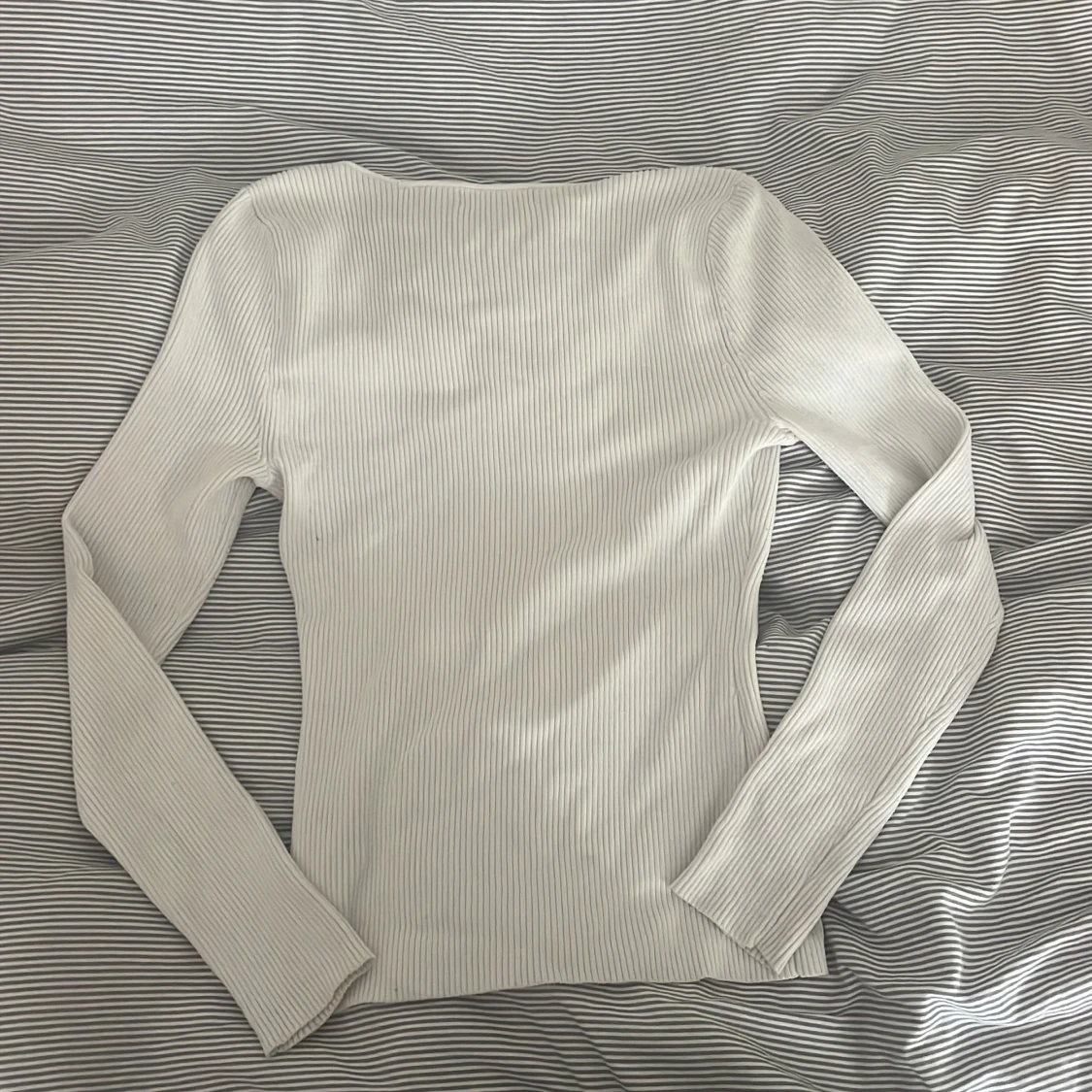 Vit ribbad långärmad topp H&M - 1