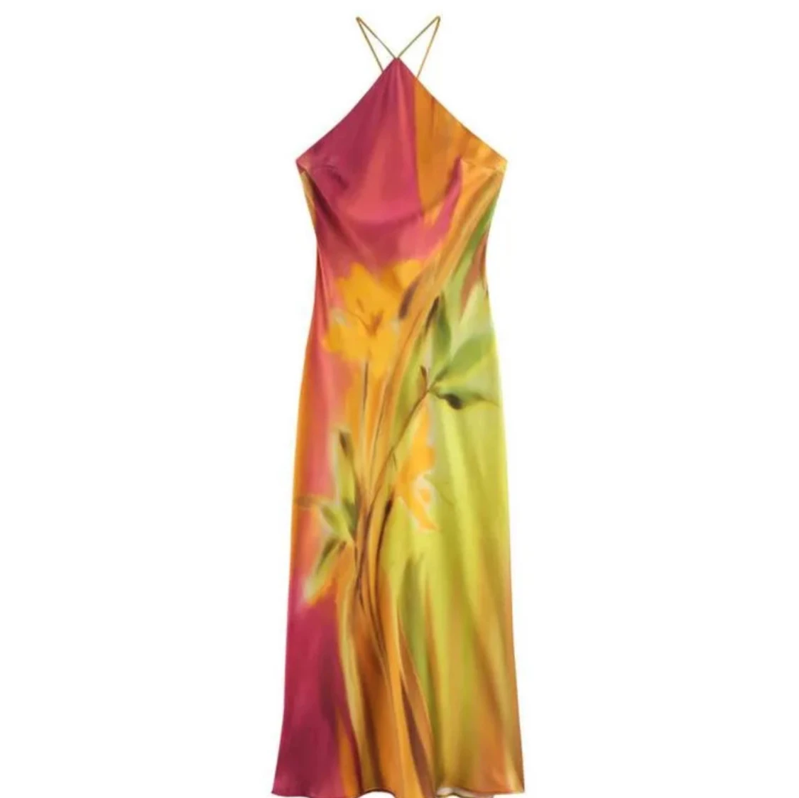 Färgstark långklänning med blommigt motiv - 1