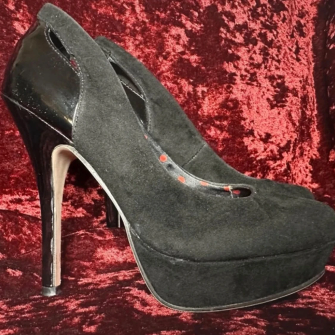 Svarta platåklackar i mocka & lack – retrostil, 50-tal, Pinup, Rockabilly, stl 36