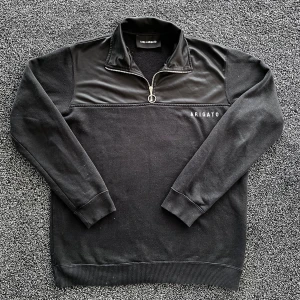 Axel Arigato half zip - Svart långärmad tröja från Axel Arigato med half zip och hög krage. Tröjan har en stilren design med broderad logga på bröstet och ribbade muddar. Skick 8/10 använd men inga defekter, storlek M/L. Pris går att diskutera✅