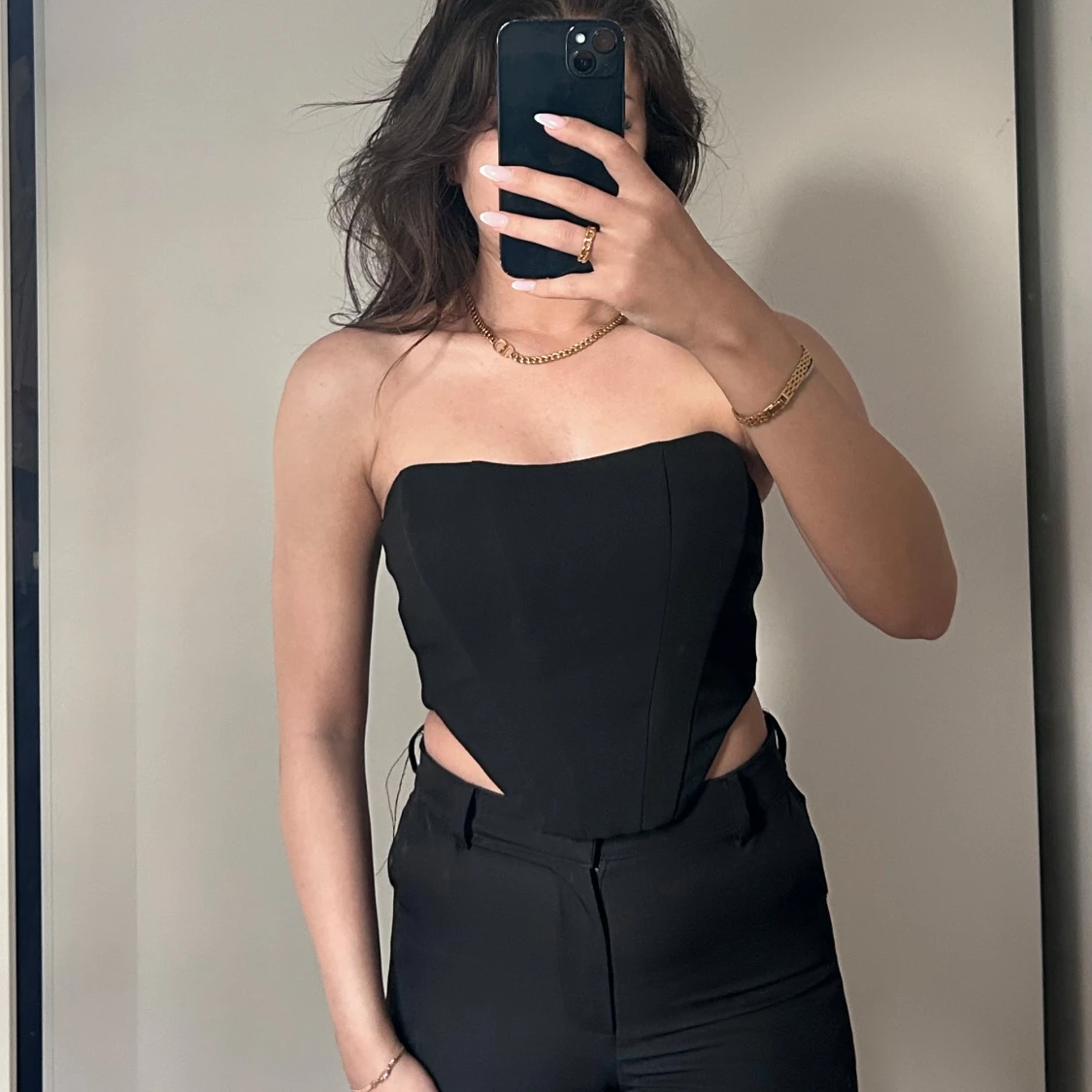 Svart korsett-topp med dragkedja - 1