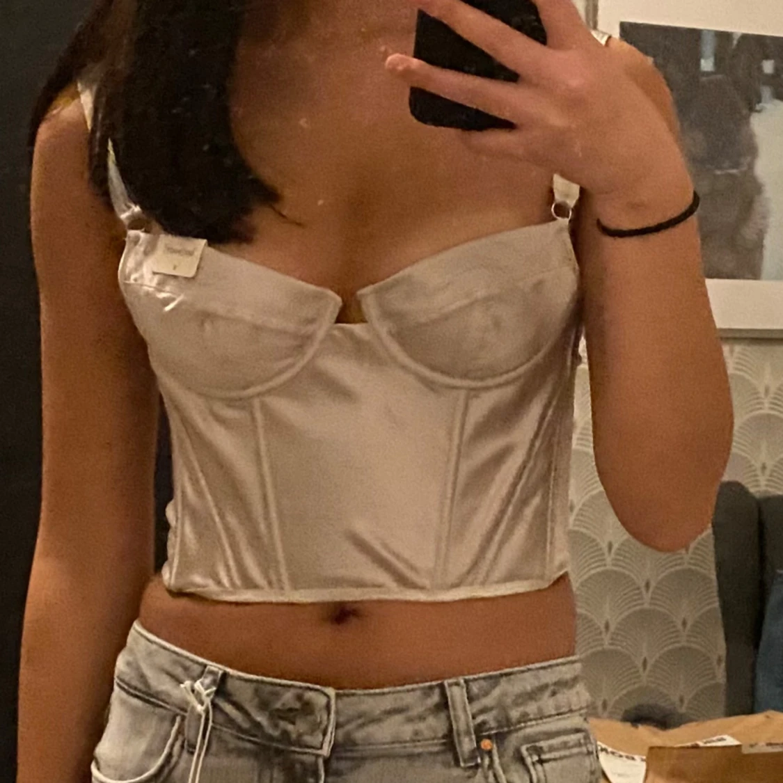 Beige/champagnefärgad korsettopp