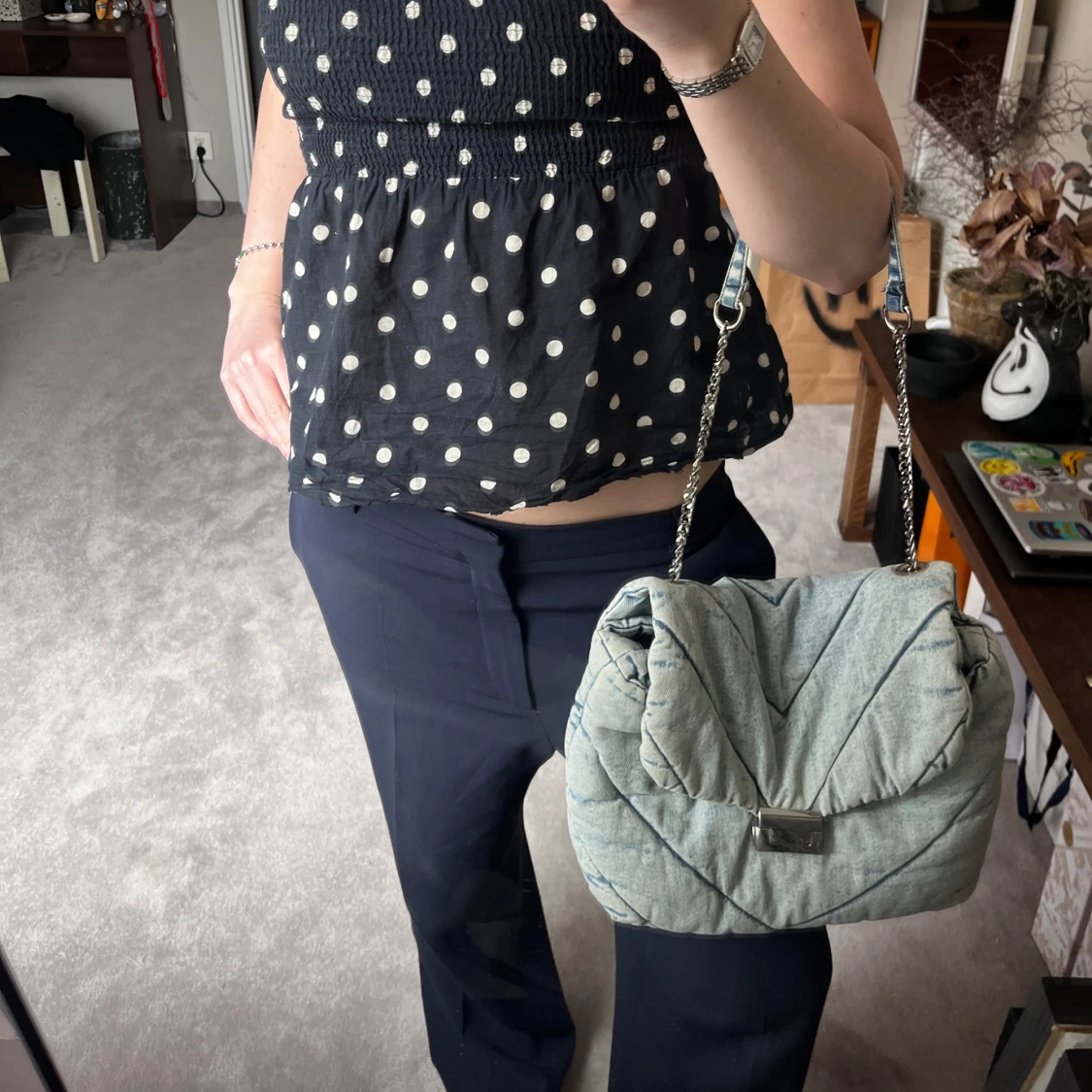 Quiltad axelväska i jeans