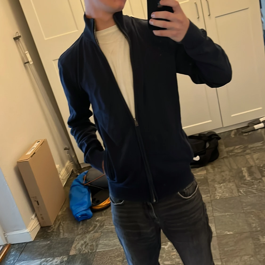 Mörkblå cardigan med dragkedja - 2