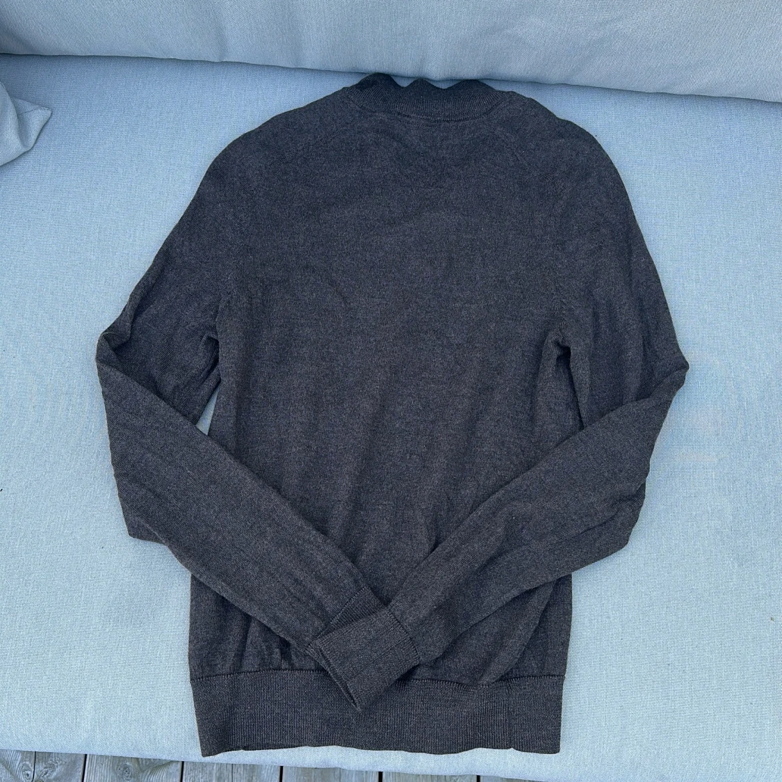 Mörkgrå merinoullströja Morris half zip - 2