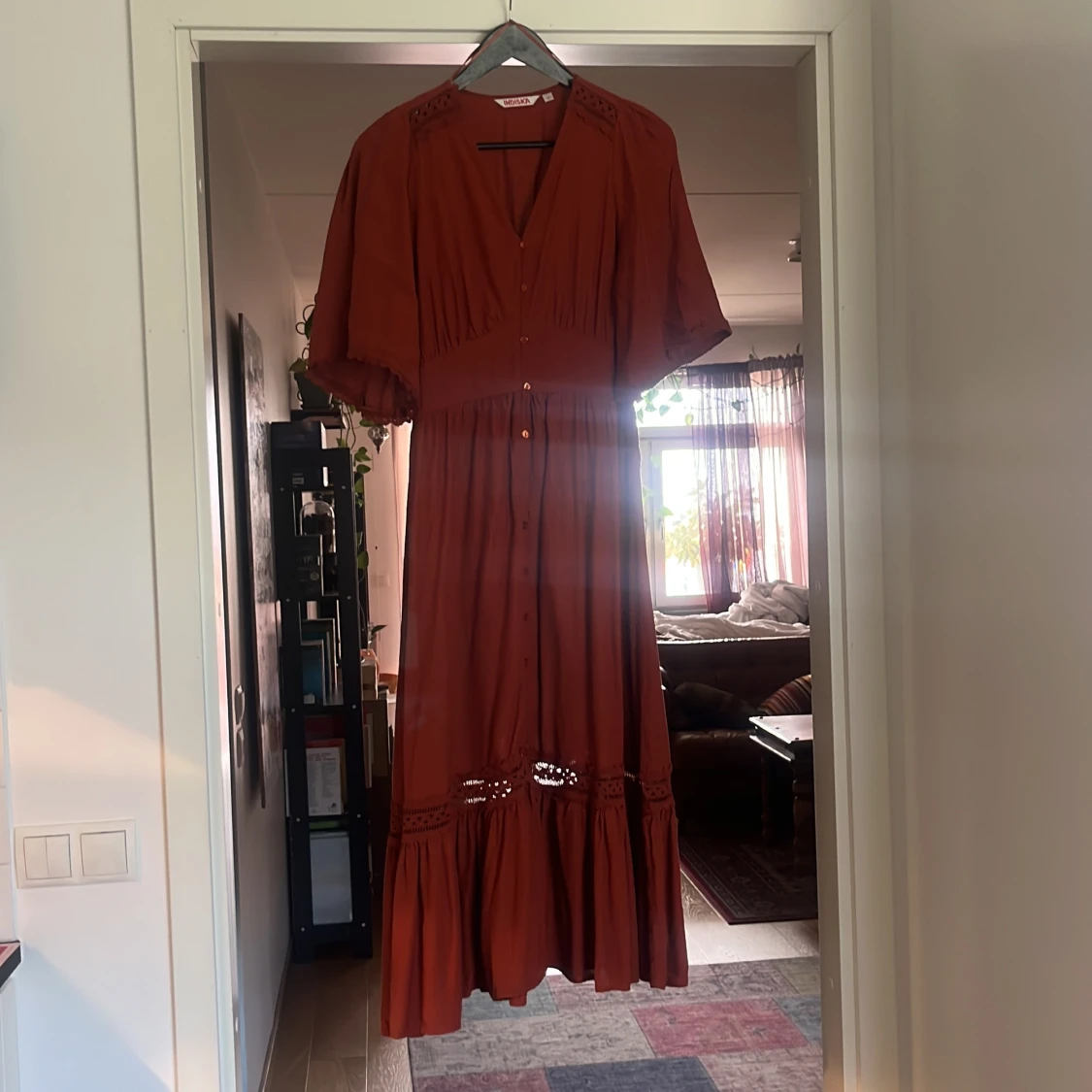 Rostbrun långklänning från Indiska Strl S 