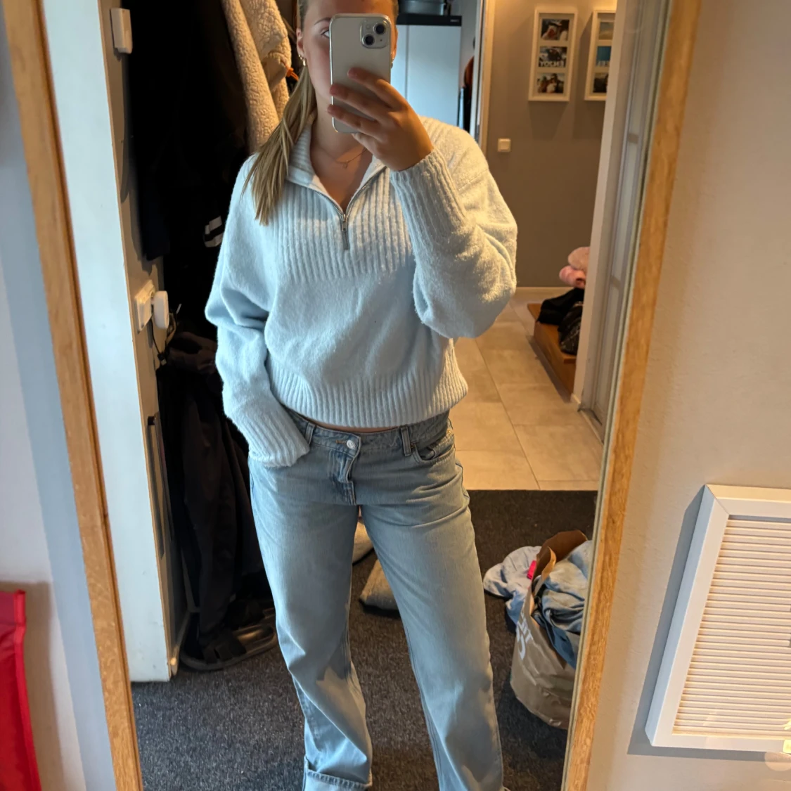 Ljusblå stickad half zip tröja